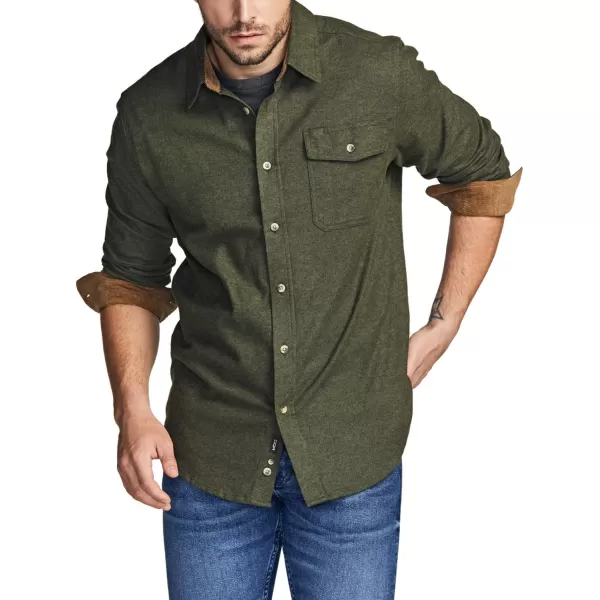 CQR Mens All Cotton Flannel Shirt Long Sleeve Casual Button Up Plaid Shirt Brushed Soft Outdoor ShirtsSolid Hunter Green