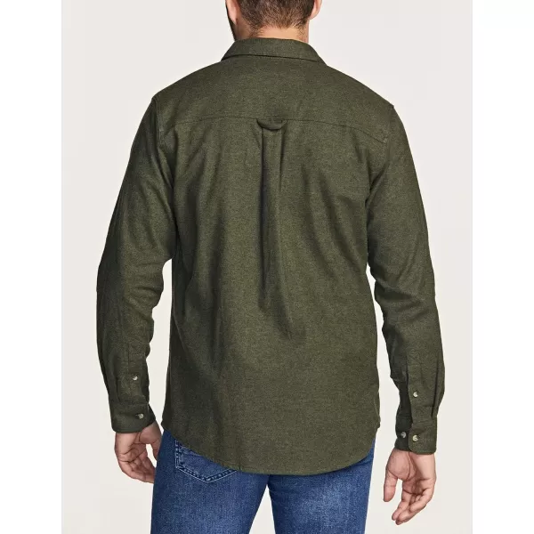 CQR Mens All Cotton Flannel Shirt Long Sleeve Casual Button Up Plaid Shirt Brushed Soft Outdoor ShirtsSolid Hunter Green