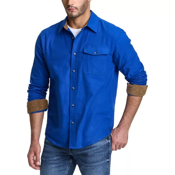 CQR Mens All Cotton Flannel Shirt Long Sleeve Casual Button Up Plaid Shirt Brushed Soft Outdoor ShirtsSolid Lapis Blue