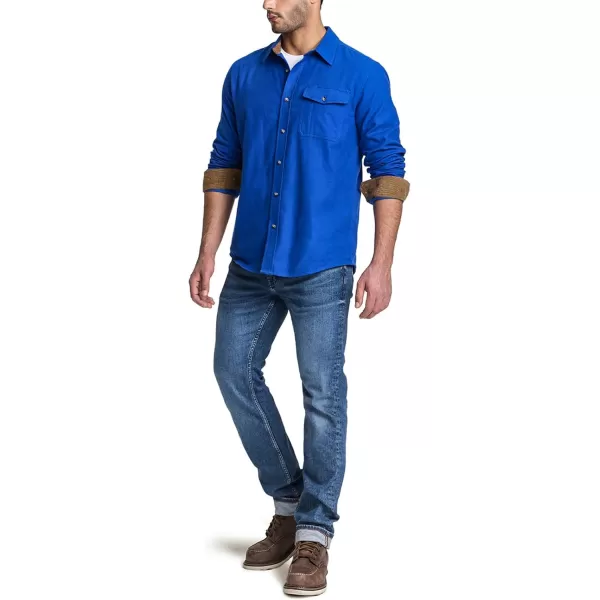 CQR Mens All Cotton Flannel Shirt Long Sleeve Casual Button Up Plaid Shirt Brushed Soft Outdoor ShirtsSolid Lapis Blue