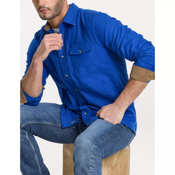 CQR Mens All Cotton Flannel Shirt Long Sleeve Casual Button Up Plaid Shirt Brushed Soft Outdoor ShirtsSolid Lapis Blue