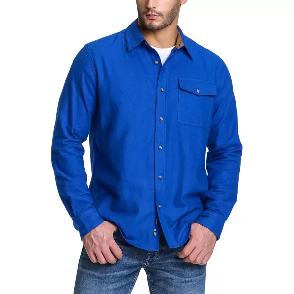 CQR Mens All Cotton Flannel Shirt Long Sleeve Casual Button Up Plaid Shirt Brushed Soft Outdoor ShirtsSolid Lapis Blue