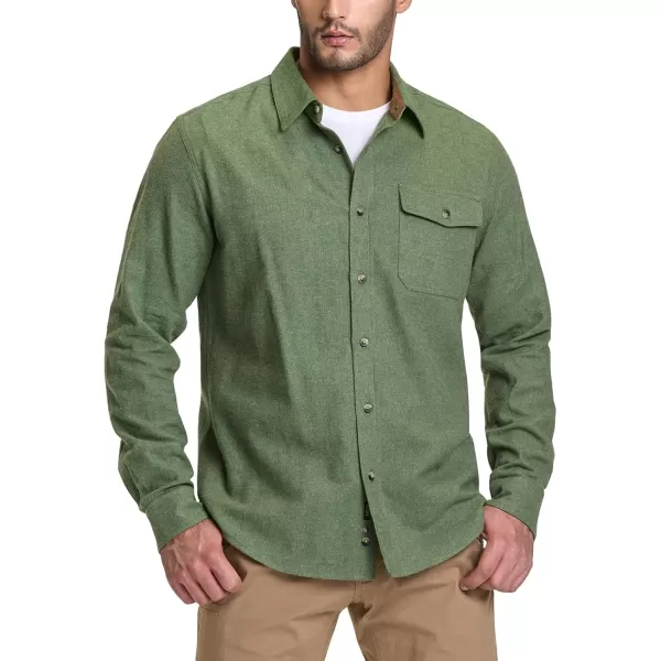 CQR Mens All Cotton Flannel Shirt Long Sleeve Casual Button Up Plaid Shirt Brushed Soft Outdoor ShirtsSolid Moss Green