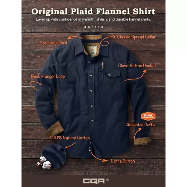 CQR Mens All Cotton Flannel Shirt Long Sleeve Casual Button Up Plaid Shirt Brushed Soft Outdoor ShirtsSolid Navy