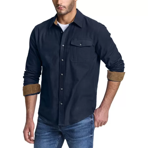 CQR Mens All Cotton Flannel Shirt Long Sleeve Casual Button Up Plaid Shirt Brushed Soft Outdoor ShirtsSolid Navy