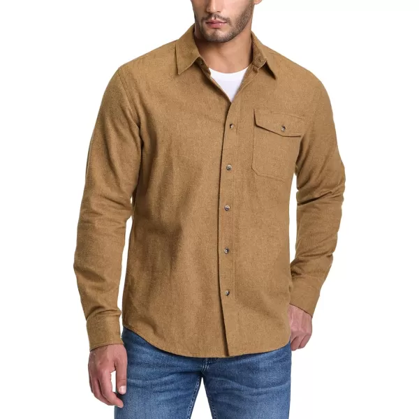 CQR Mens All Cotton Flannel Shirt Long Sleeve Casual Button Up Plaid Shirt Brushed Soft Outdoor ShirtsSolid Wheat Brown