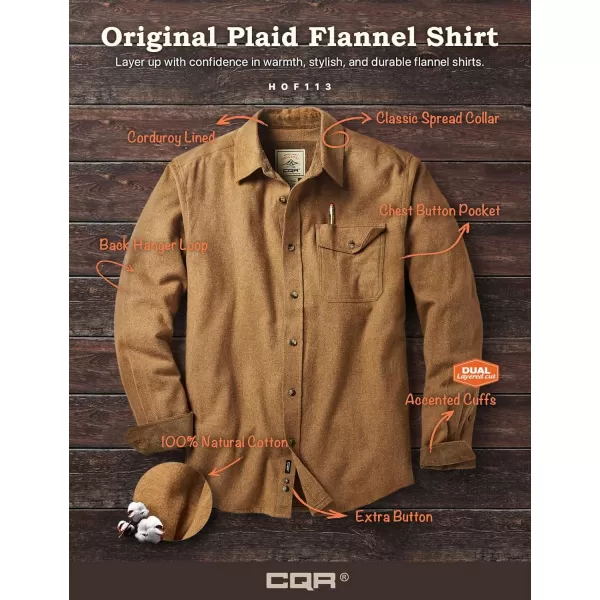 CQR Mens All Cotton Flannel Shirt Long Sleeve Casual Button Up Plaid Shirt Brushed Soft Outdoor ShirtsSolid Wheat Brown