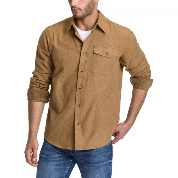 CQR Mens All Cotton Flannel Shirt Long Sleeve Casual Button Up Plaid Shirt Brushed Soft Outdoor ShirtsSolid Wheat Brown