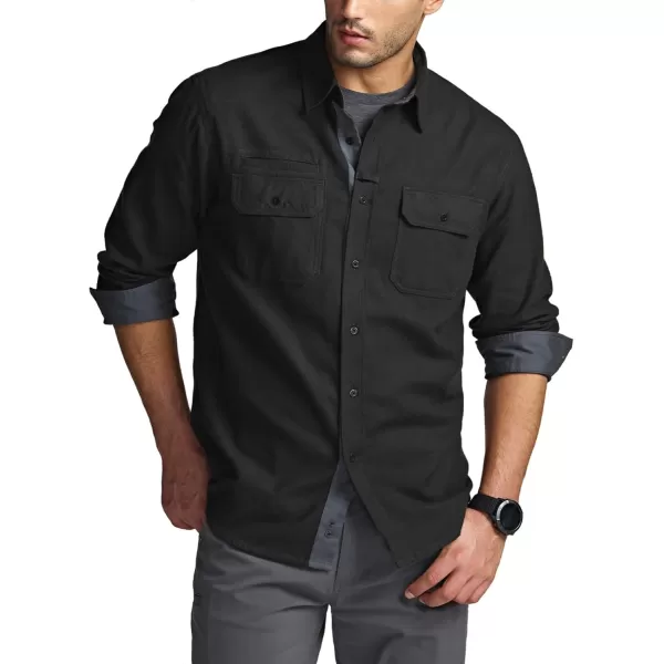 CQR Mens All Cotton Flannel Shirt Long Sleeve Casual Button Up Plaid Shirt Brushed Soft Outdoor ShirtsStealth Black