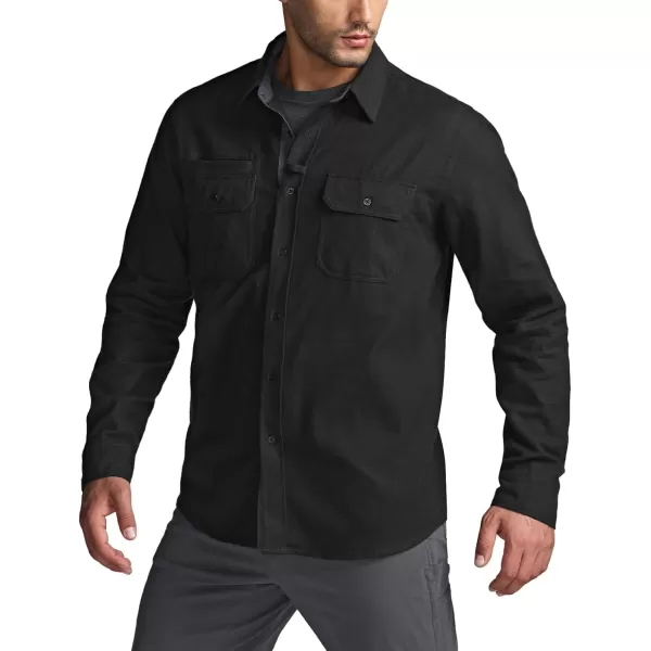 CQR Mens All Cotton Flannel Shirt Long Sleeve Casual Button Up Plaid Shirt Brushed Soft Outdoor ShirtsStealth Black