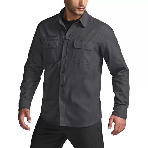 CQR Mens All Cotton Flannel Shirt Long Sleeve Casual Button Up Plaid Shirt Brushed Soft Outdoor ShirtsStealth Charcoal