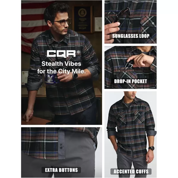 CQR Mens All Cotton Flannel Shirt Long Sleeve Casual Button Up Plaid Shirt Brushed Soft Outdoor ShirtsStealth Coal Miner