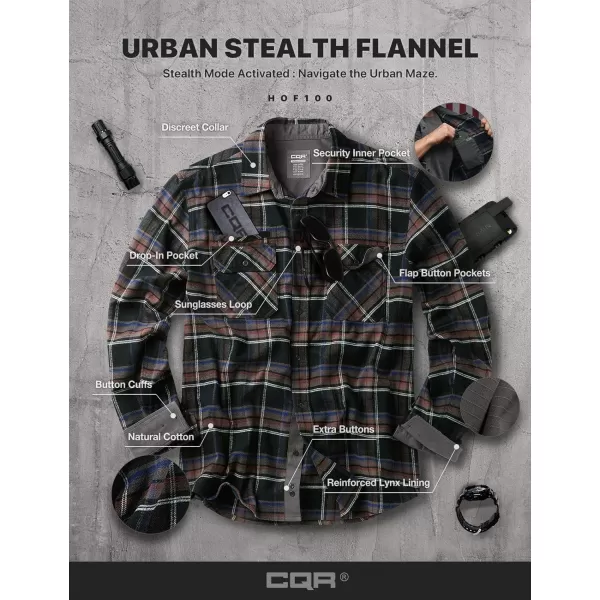 CQR Mens All Cotton Flannel Shirt Long Sleeve Casual Button Up Plaid Shirt Brushed Soft Outdoor ShirtsStealth Coal Miner