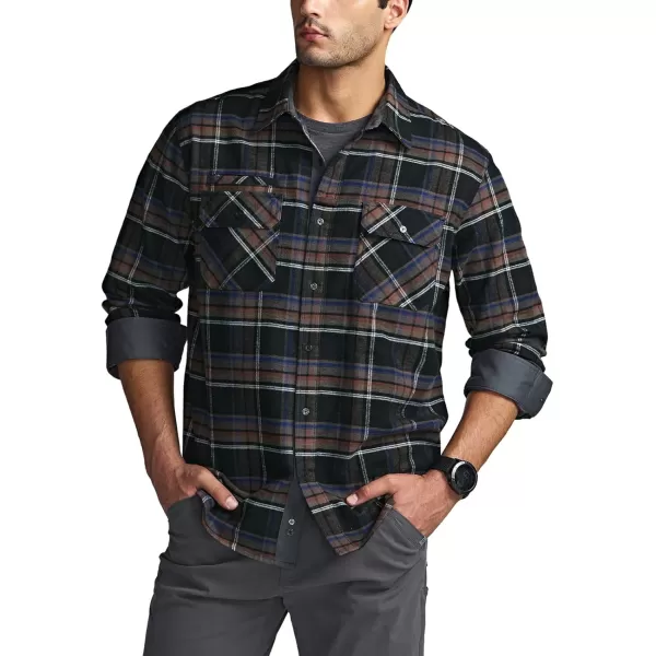 CQR Mens All Cotton Flannel Shirt Long Sleeve Casual Button Up Plaid Shirt Brushed Soft Outdoor ShirtsStealth Coal Miner