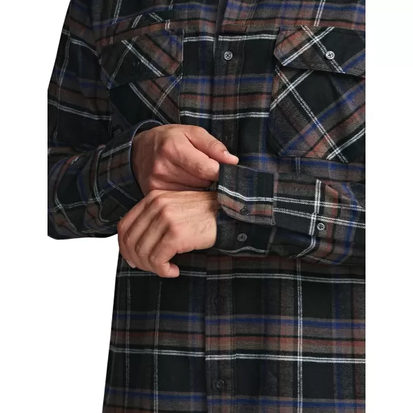 CQR Mens All Cotton Flannel Shirt Long Sleeve Casual Button Up Plaid Shirt Brushed Soft Outdoor ShirtsStealth Coal Miner