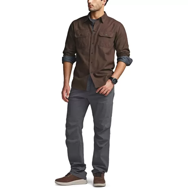 CQR Mens All Cotton Flannel Shirt Long Sleeve Casual Button Up Plaid Shirt Brushed Soft Outdoor ShirtsStealth Dark Brown