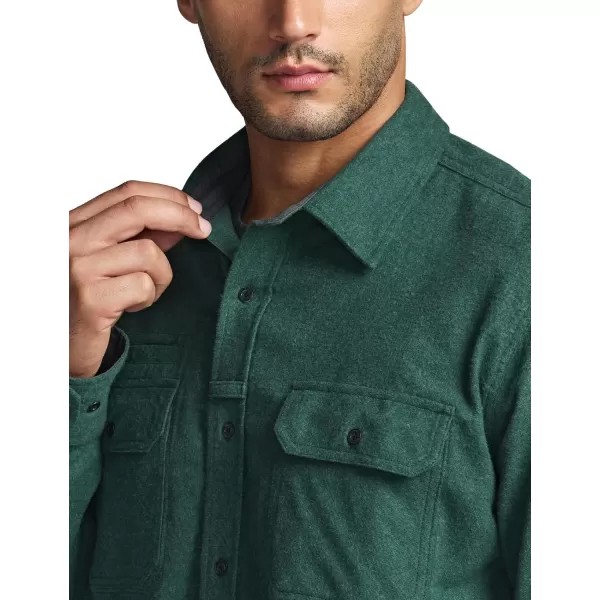 CQR Mens All Cotton Flannel Shirt Long Sleeve Casual Button Up Plaid Shirt Brushed Soft Outdoor ShirtsStealth Forest Green