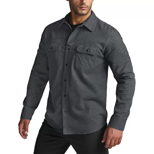 CQR Mens All Cotton Flannel Shirt Long Sleeve Casual Button Up Plaid Shirt Brushed Soft Outdoor ShirtsStealth Grey