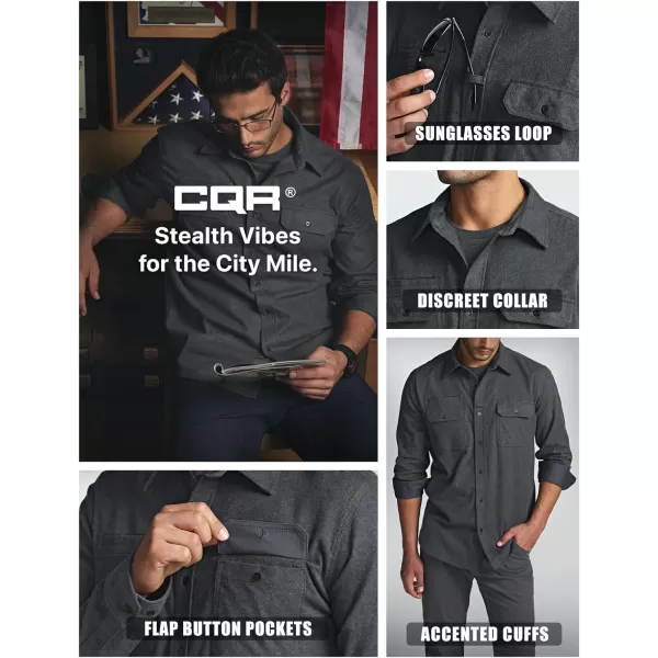 CQR Mens All Cotton Flannel Shirt Long Sleeve Casual Button Up Plaid Shirt Brushed Soft Outdoor ShirtsStealth Grey