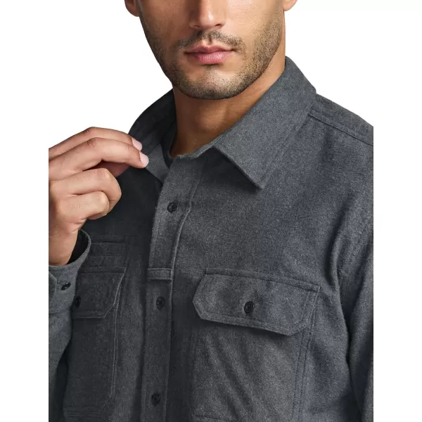 CQR Mens All Cotton Flannel Shirt Long Sleeve Casual Button Up Plaid Shirt Brushed Soft Outdoor ShirtsStealth Grey