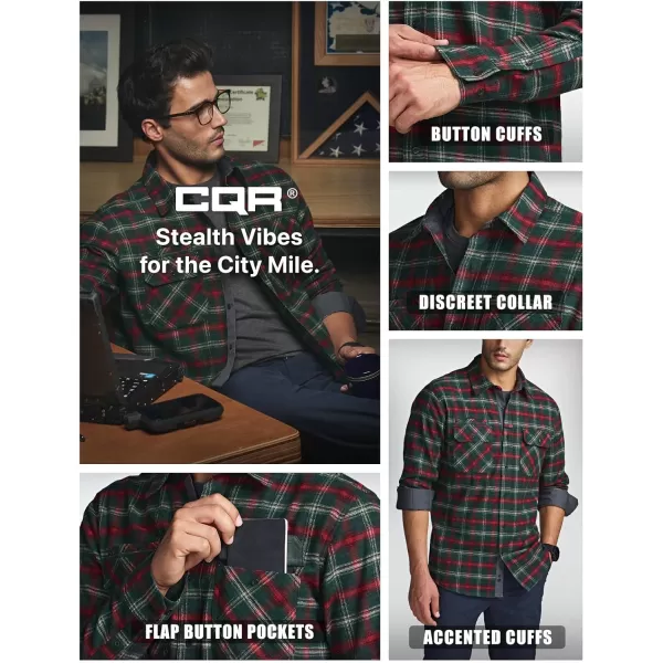 CQR Mens All Cotton Flannel Shirt Long Sleeve Casual Button Up Plaid Shirt Brushed Soft Outdoor ShirtsStealth Holiday Mood