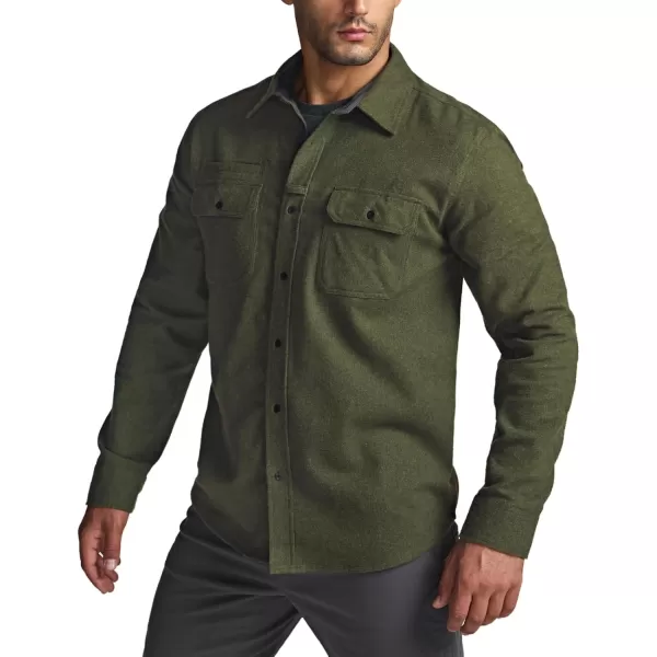 CQR Mens All Cotton Flannel Shirt Long Sleeve Casual Button Up Plaid Shirt Brushed Soft Outdoor ShirtsStealth Hunter Green