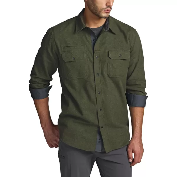 CQR Mens All Cotton Flannel Shirt Long Sleeve Casual Button Up Plaid Shirt Brushed Soft Outdoor ShirtsStealth Hunter Green