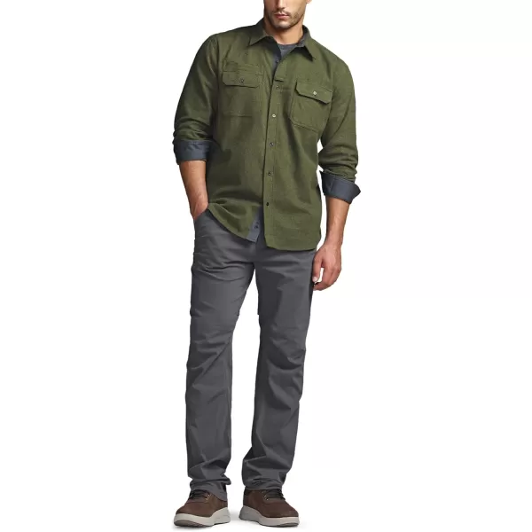 CQR Mens All Cotton Flannel Shirt Long Sleeve Casual Button Up Plaid Shirt Brushed Soft Outdoor ShirtsStealth Hunter Green