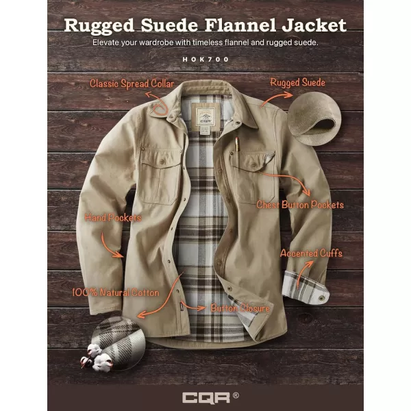 CQR Mens Flannel Lined Shirt Jackets Long Sleeved Rugged Plaid Cotton Brushed Suede Shirt JacketFlannel Lined Affogato