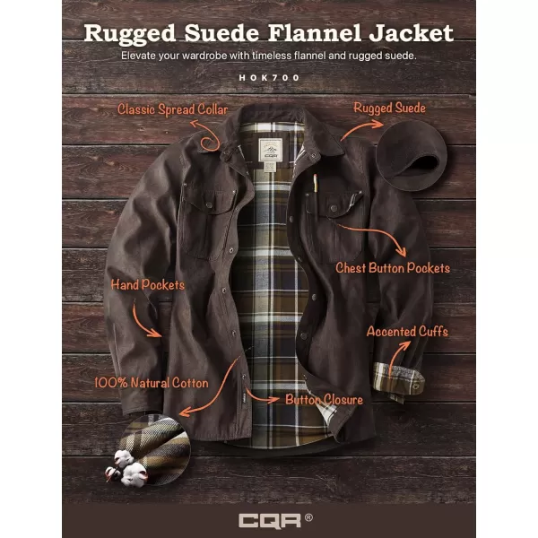 CQR Mens Flannel Lined Shirt Jackets Long Sleeved Rugged Plaid Cotton Brushed Suede Shirt JacketFlannel Lined Aged Barrel