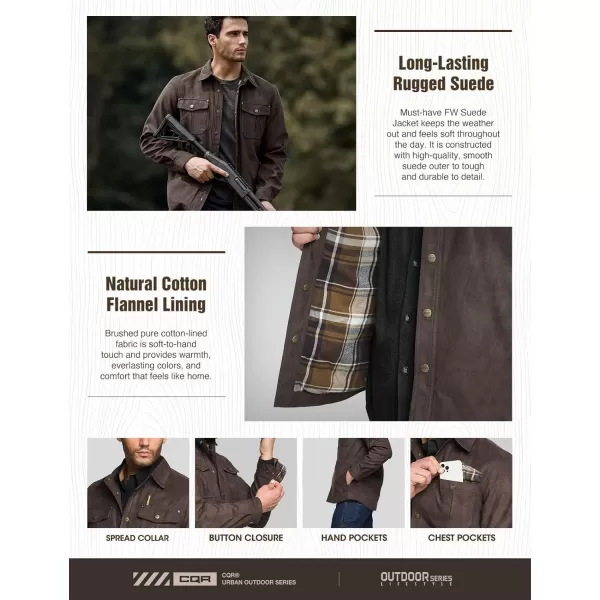 CQR Mens Flannel Lined Shirt Jackets Long Sleeved Rugged Plaid Cotton Brushed Suede Shirt JacketFlannel Lined Aged Barrel