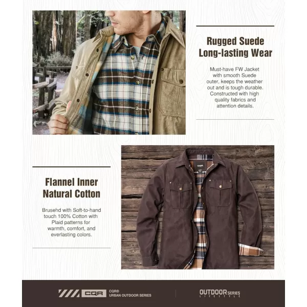 CQR Mens Flannel Lined Shirt Jackets Long Sleeved Rugged Plaid Cotton Brushed Suede Shirt JacketFlannel Lined Cowboy Tan