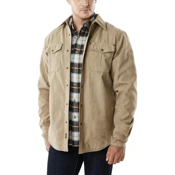 CQR Mens Flannel Lined Shirt Jackets Long Sleeved Rugged Plaid Cotton Brushed Suede Shirt JacketFlannel Lined Cowboy Tan