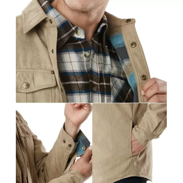 CQR Mens Flannel Lined Shirt Jackets Long Sleeved Rugged Plaid Cotton Brushed Suede Shirt JacketFlannel Lined Cowboy Tan