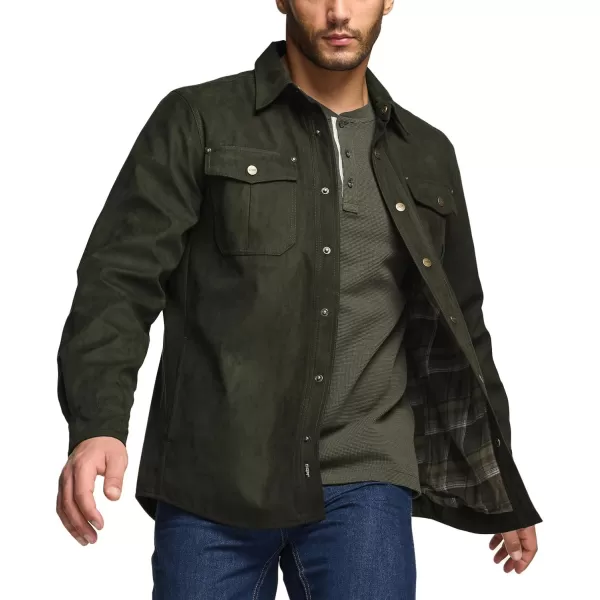 CQR Mens Flannel Lined Shirt Jackets Long Sleeved Rugged Plaid Cotton Brushed Suede Shirt JacketFlannel Lined Hickory Green