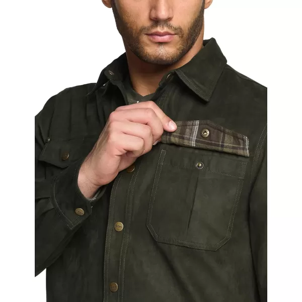 CQR Mens Flannel Lined Shirt Jackets Long Sleeved Rugged Plaid Cotton Brushed Suede Shirt JacketFlannel Lined Hickory Green