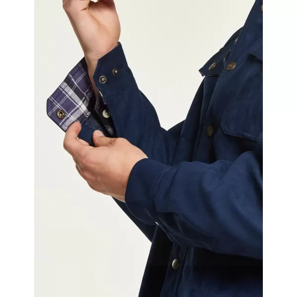 CQR Mens Flannel Lined Shirt Jackets Long Sleeved Rugged Plaid Cotton Brushed Suede Shirt JacketFlannel Lined Navy