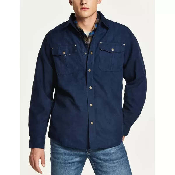 CQR Mens Flannel Lined Shirt Jackets Long Sleeved Rugged Plaid Cotton Brushed Suede Shirt JacketFlannel Lined Navy