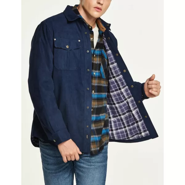 CQR Mens Flannel Lined Shirt Jackets Long Sleeved Rugged Plaid Cotton Brushed Suede Shirt JacketFlannel Lined Navy