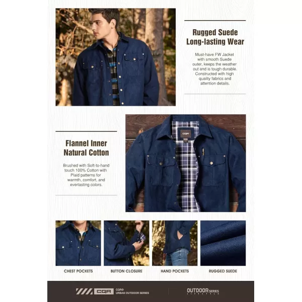 CQR Mens Flannel Lined Shirt Jackets Long Sleeved Rugged Plaid Cotton Brushed Suede Shirt JacketFlannel Lined Navy