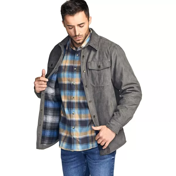 CQR Mens Flannel Lined Shirt Jackets Long Sleeved Rugged Plaid Cotton Brushed Suede Shirt JacketFlannel Lined New Shark Grey