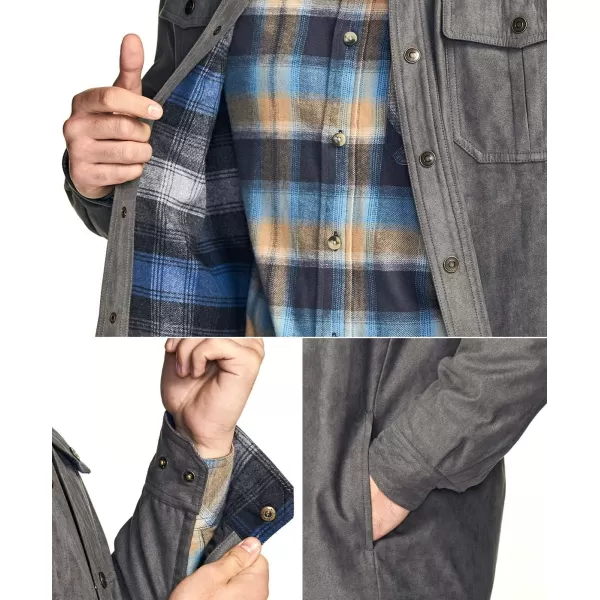 CQR Mens Flannel Lined Shirt Jackets Long Sleeved Rugged Plaid Cotton Brushed Suede Shirt JacketFlannel Lined New Shark Grey