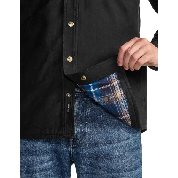 CQR Mens Flannel Lined Shirt Jackets Long Sleeved Rugged Plaid Cotton Brushed Suede Shirt JacketFlannel Lined Sandstom Black