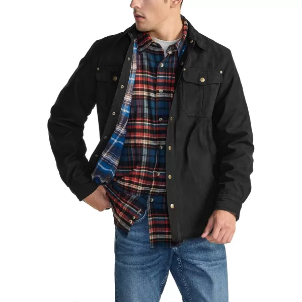 CQR Mens Flannel Lined Shirt Jackets Long Sleeved Rugged Plaid Cotton Brushed Suede Shirt JacketFlannel Lined Sandstom Black