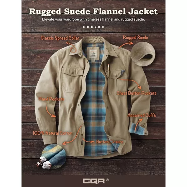 CQR Mens Flannel Lined Shirt Jackets Long Sleeved Rugged Plaid Cotton Brushed Suede Shirt JacketFlannel Lined Seashore