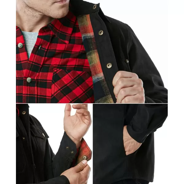 CQR Mens Flannel Lined Shirt Jackets Long Sleeved Rugged Plaid Cotton Brushed Suede Shirt JacketFlannel Lined Texas Black