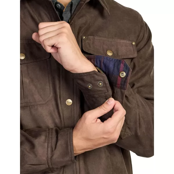 CQR Mens Flannel Lined Shirt Jackets Long Sleeved Rugged Plaid Cotton Brushed Suede Shirt JacketFlannel Lined Woods Night Brown