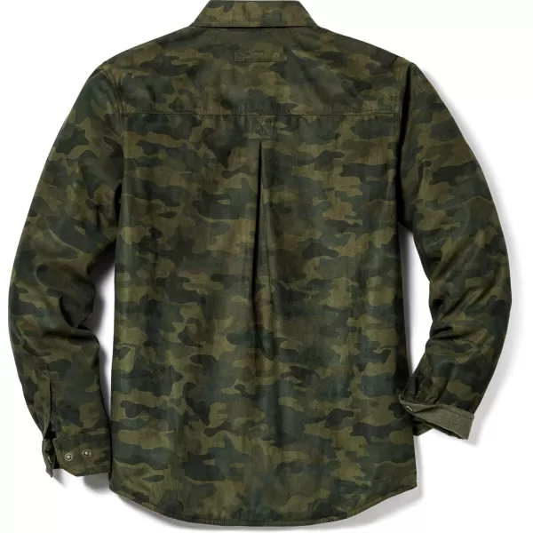 CQR Mens Flannel Lined Shirt Jackets Long Sleeved Rugged Plaid Cotton Brushed Suede Shirt JacketFlannel Print Lined Camo Olive