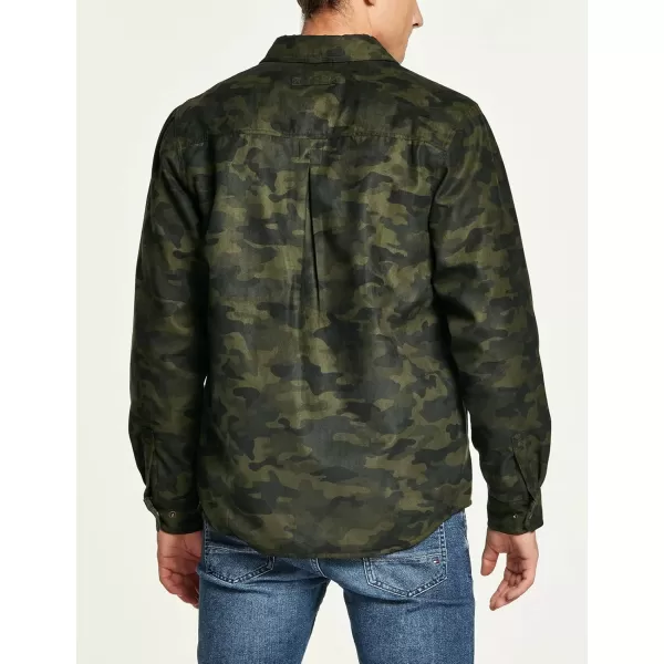 CQR Mens Flannel Lined Shirt Jackets Long Sleeved Rugged Plaid Cotton Brushed Suede Shirt JacketFlannel Print Lined Camo Olive