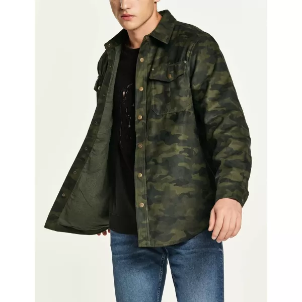 CQR Mens Flannel Lined Shirt Jackets Long Sleeved Rugged Plaid Cotton Brushed Suede Shirt JacketFlannel Print Lined Camo Olive